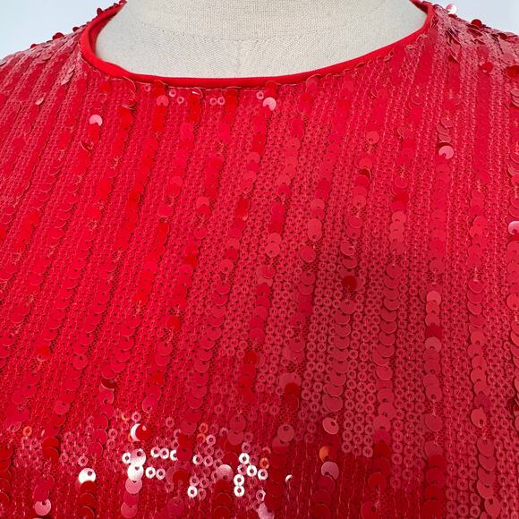 NWT ROTATE Birger Christensen Sequins Long Sleeve Mini Dress Red Cocktail Size 4 - Picture 4 of 16